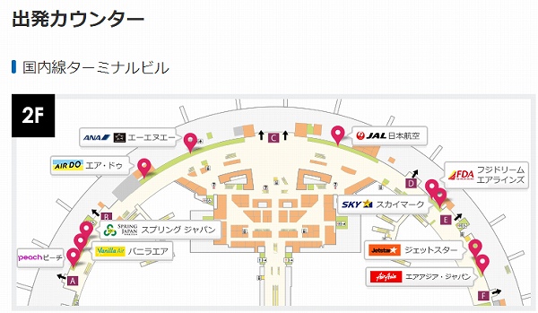 新千歳空港国内線のチェックインカウンターの場所